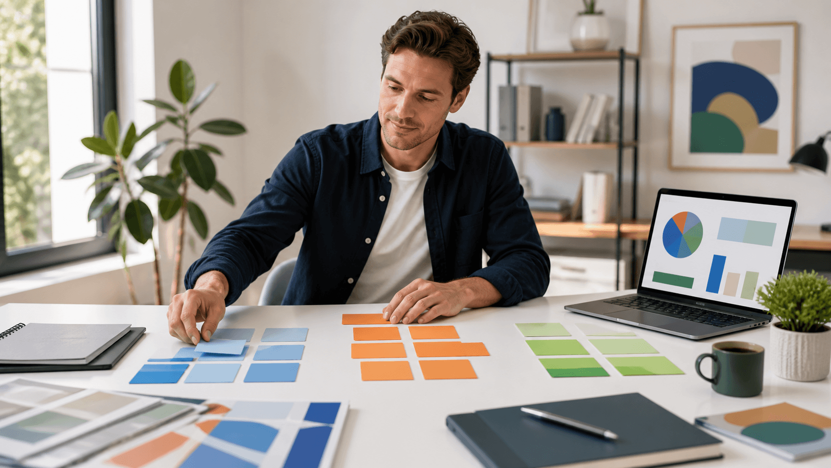 Colorful 30-, 60-, and 90-day timeline blocks with charts and marketing icons on a clean white background.